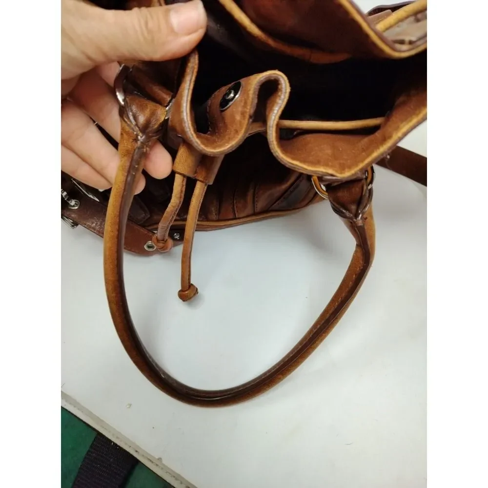 Michael Kors Leather Tote Hobo Shoulder Bag Distressed Look Large Bucket Buckle